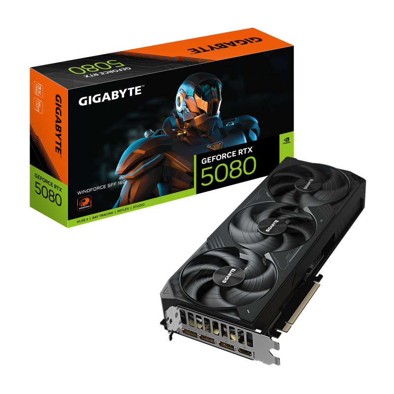 Kartë grafike GIGABYTE NVIDIA GeForce RTX 5080 WINDFORCE SFF, 16GB GDDR7, PCI Express 5.0, e zezë