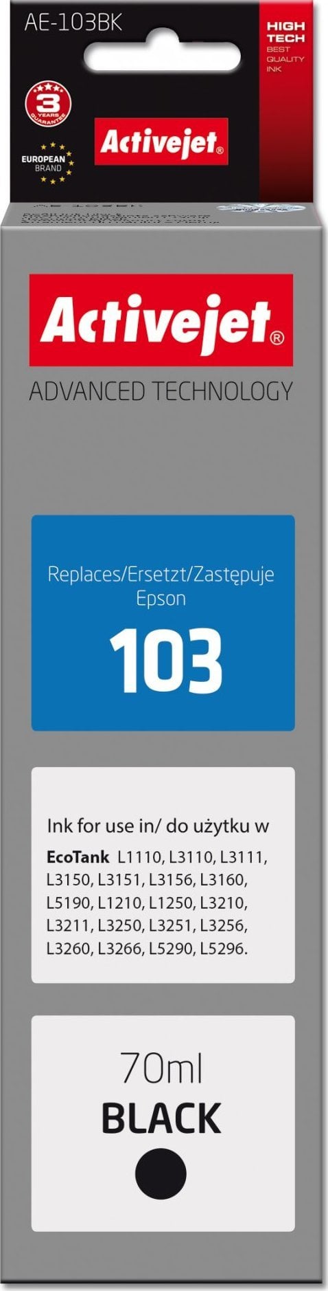 Bojë printeri Activejet AE-103Bk, zëvendësim Epson 103, 70 ml, e zezë