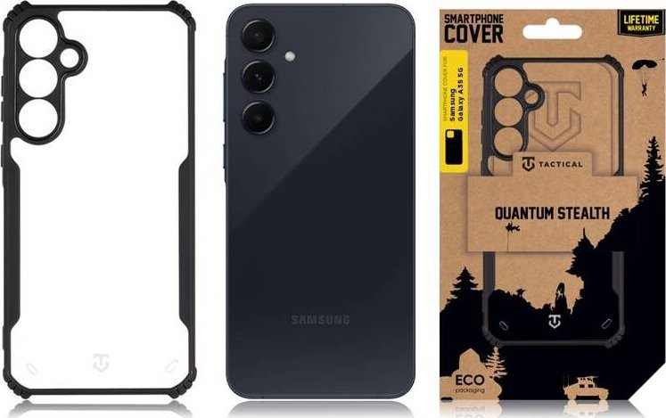 Mbulesë Tactical Quantum Stealth për Samsung Galaxy A35 5G, hard back, transparente me detaje të zeza