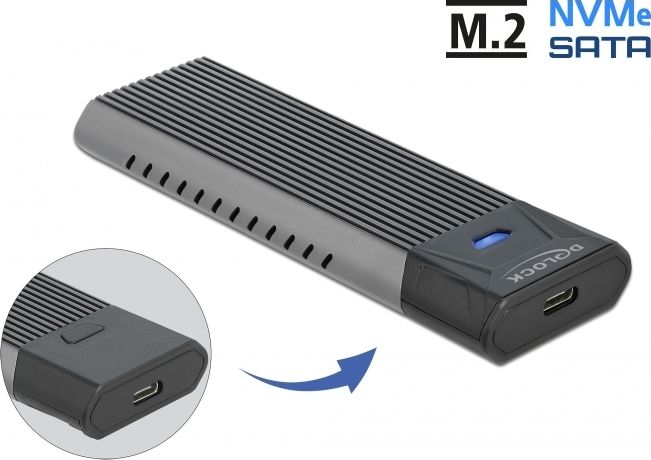 Kuti e jashtme SSD Delock 42638, M.2 NVMe SATA, USB C 3.2 Gen 2, metalike