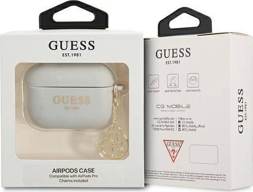 Këllëf silikoni Guess Protective Silicone Charm 4G Collection për AirPods Pro, gri