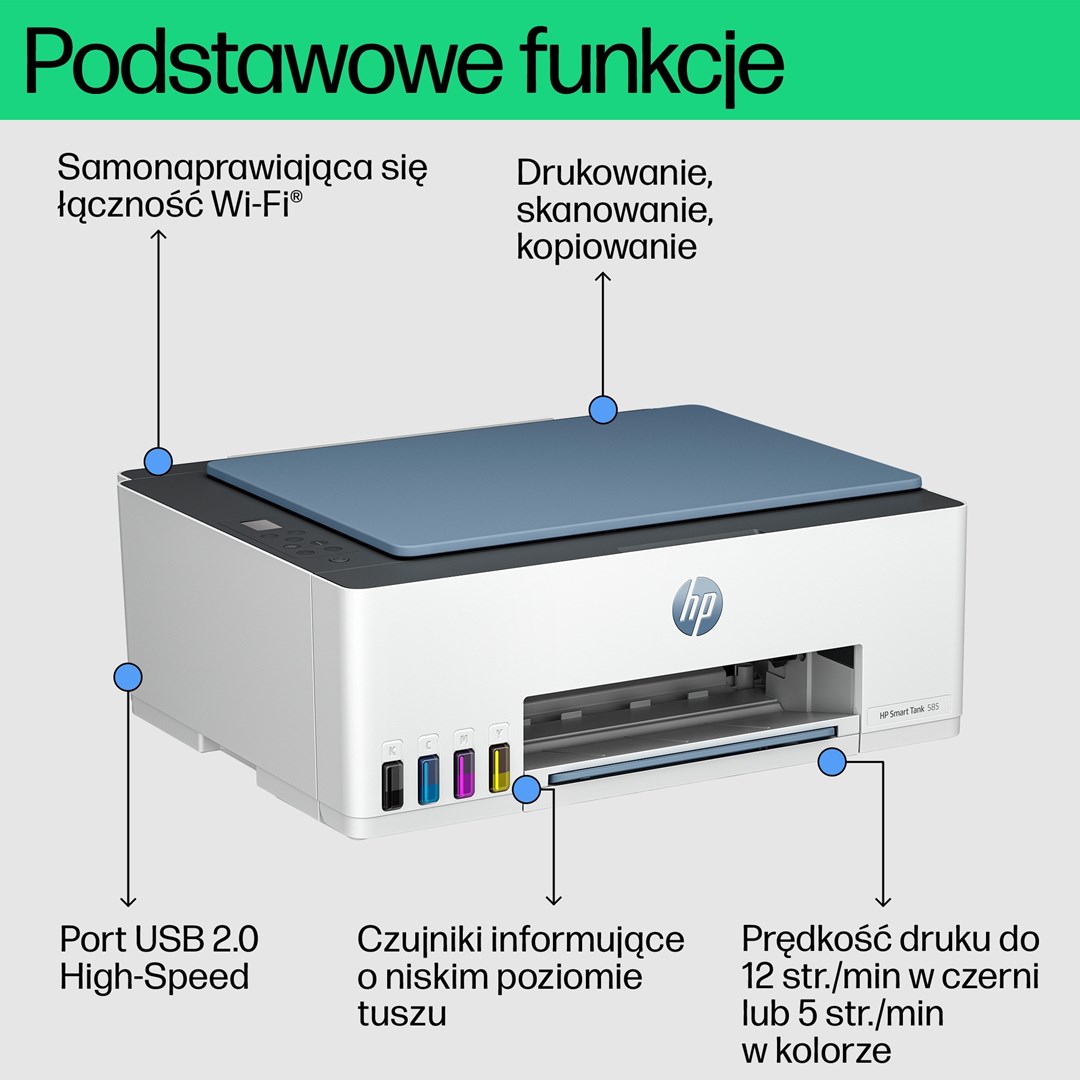 Printer multifunksional HP Smart Tank 585, Inkjet termal, i kaltër