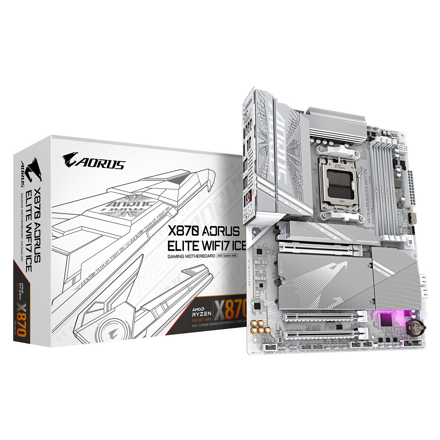 Pllakë amë Gigabyte X870 Aorus Elite WIFI7 Ice (Socket AM5) DDR5 ATX, e bardhë