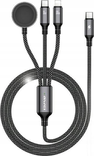 Кабел за полнење 3 во 1 Awei W23, USB C Лајтнинг Епл Воч, 120 cm, црна