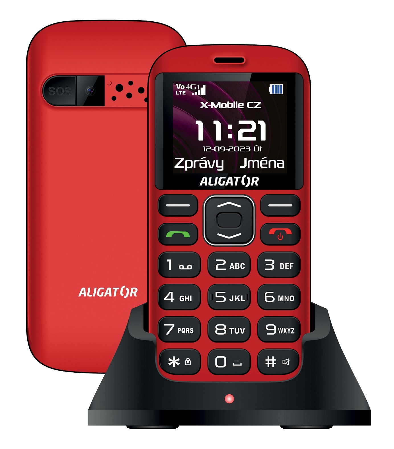 Telefoni Aligator A720 4G, VoLTE, me karikues tavoline, i kuq e zi