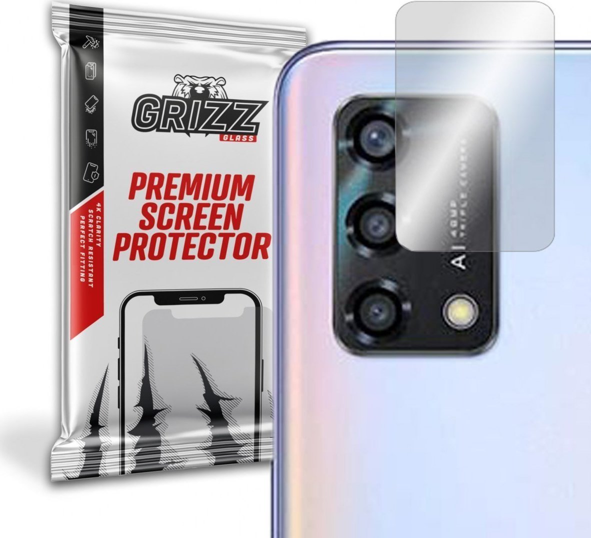 Mbrojtës kamerë GrizzGlass për Oppo Reno 6 Lite, xham hibrid, paketë 2 copë, transparent