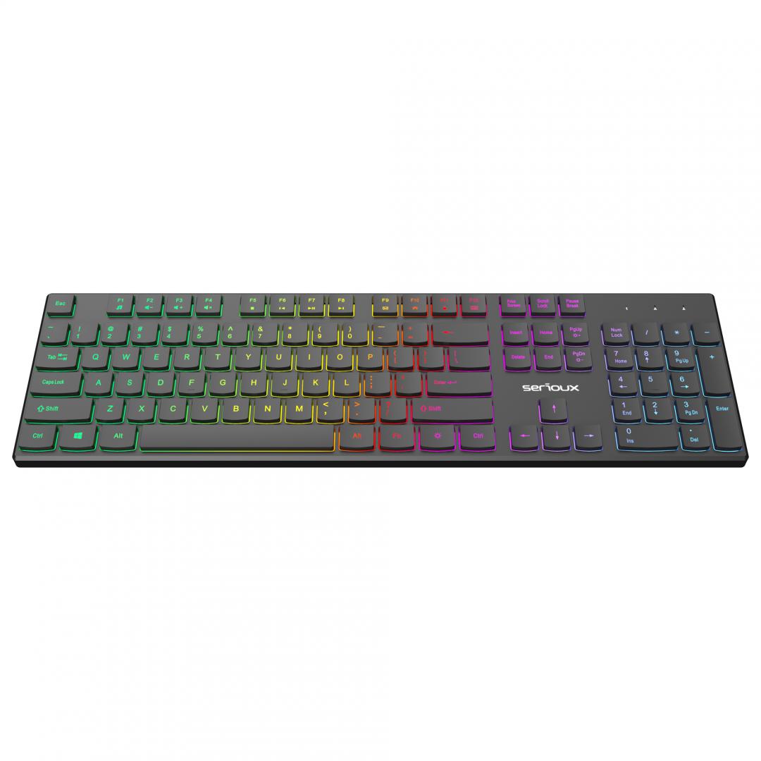 Tastierë Serioux SRXK-SKB709RGB, USB, ndriçim RGB, e zezë