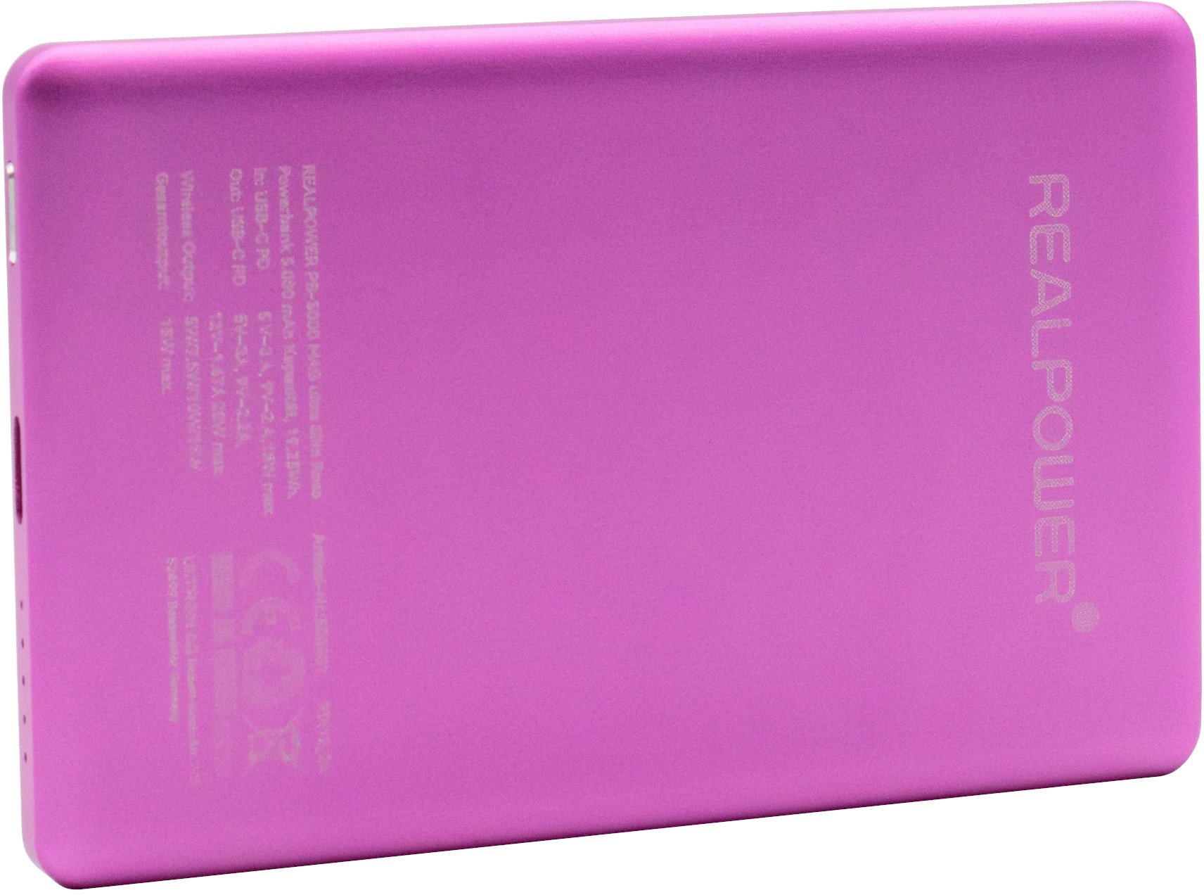 Power bank RealPower PB-5000 MAG, 5000mAh, 20W, rozë