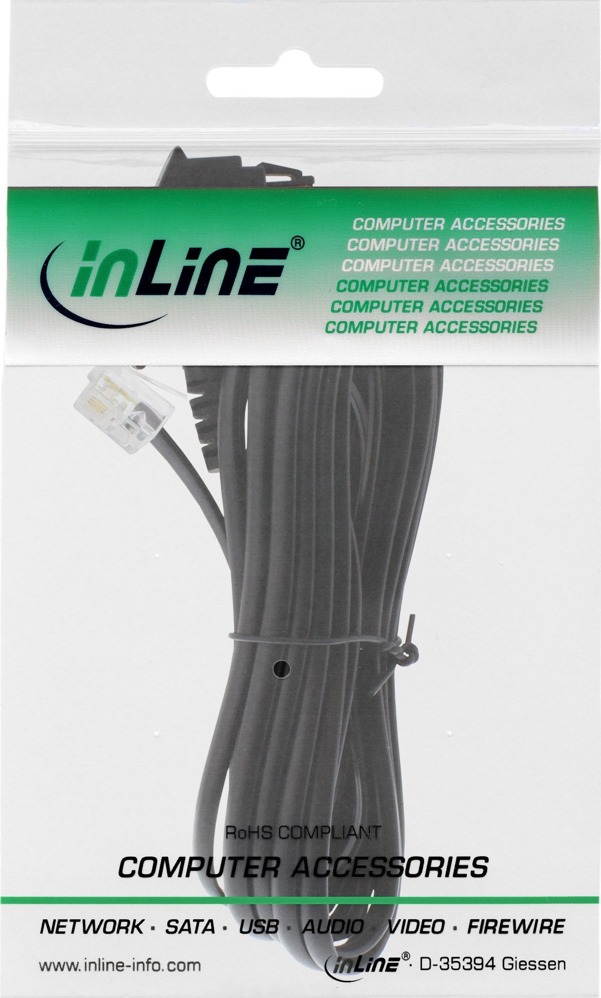 Телефонски кабел InLine 18901, RJ11 во TAE F, 1m, црн