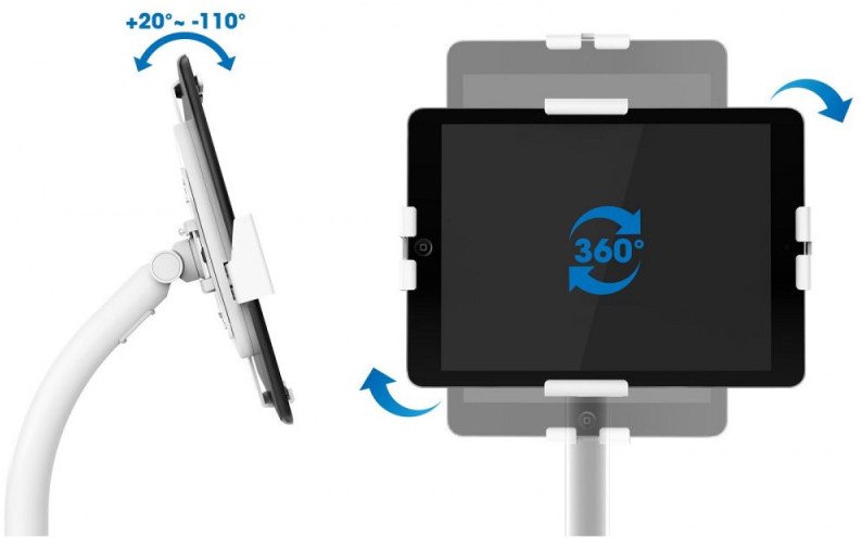 Stativ tavoline Manhattan Desktop Kiosk Stand, universal për tablet 7.9" 11", rrotullim 360°, i bardhë