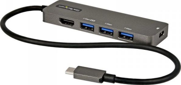 Adapter multiport USB C StarTech, HDMI 4K 60Hz, PD 100W, 4 porta USB 3.0, gri