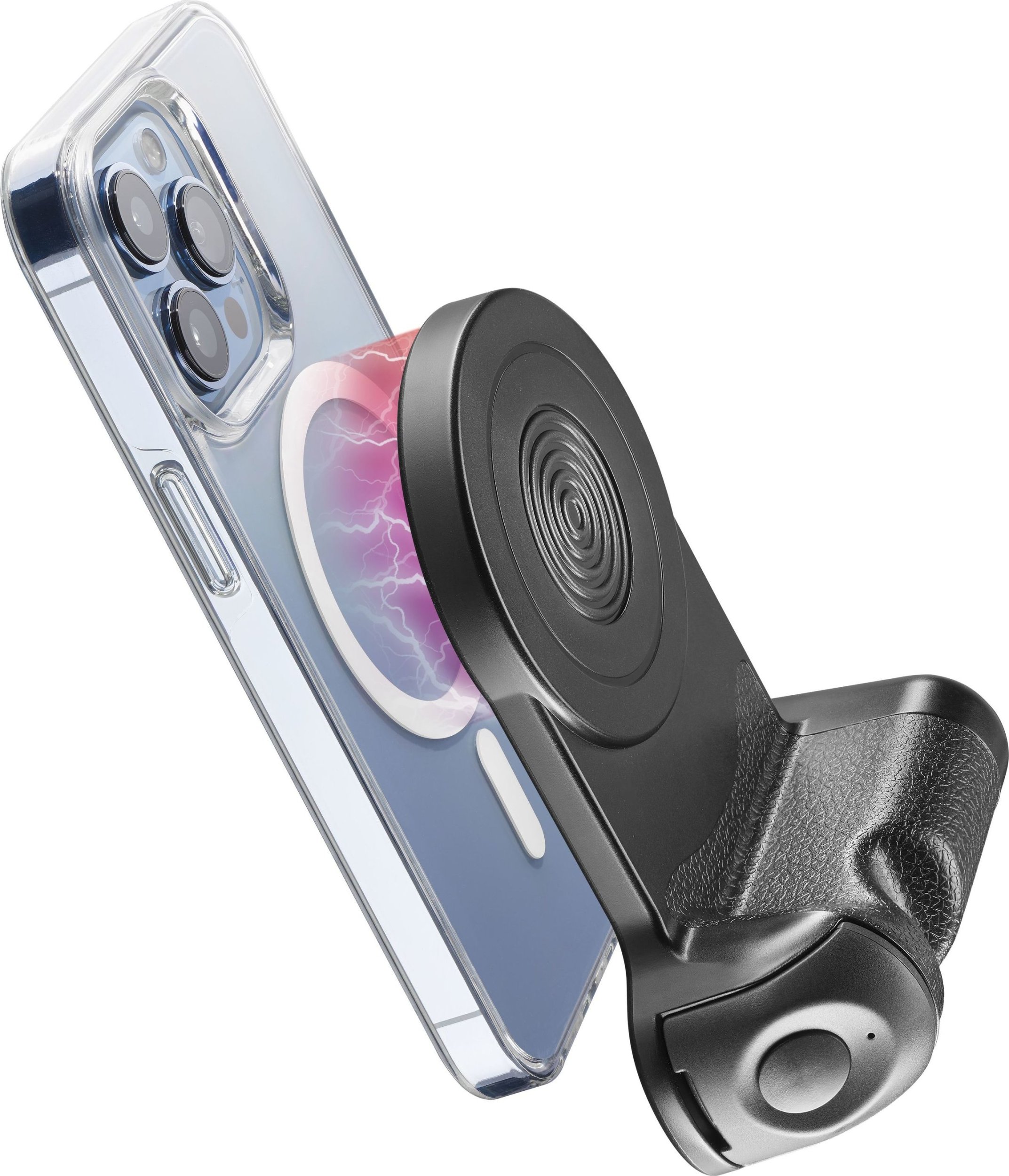 Mbajtëse selfie Bluetooth Cellularline Pics Mag, magnetike MagSafe, me telekomandë, e zezë