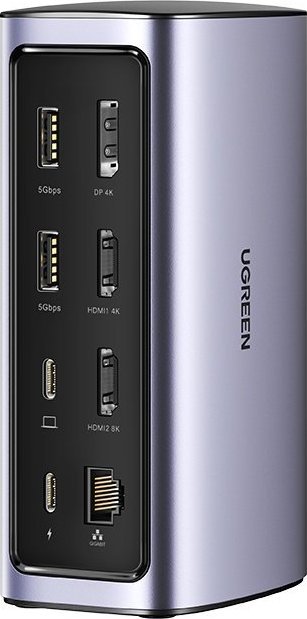 Docking station Ugreen CM555, USB C 12 në 1, PD 100W, gri