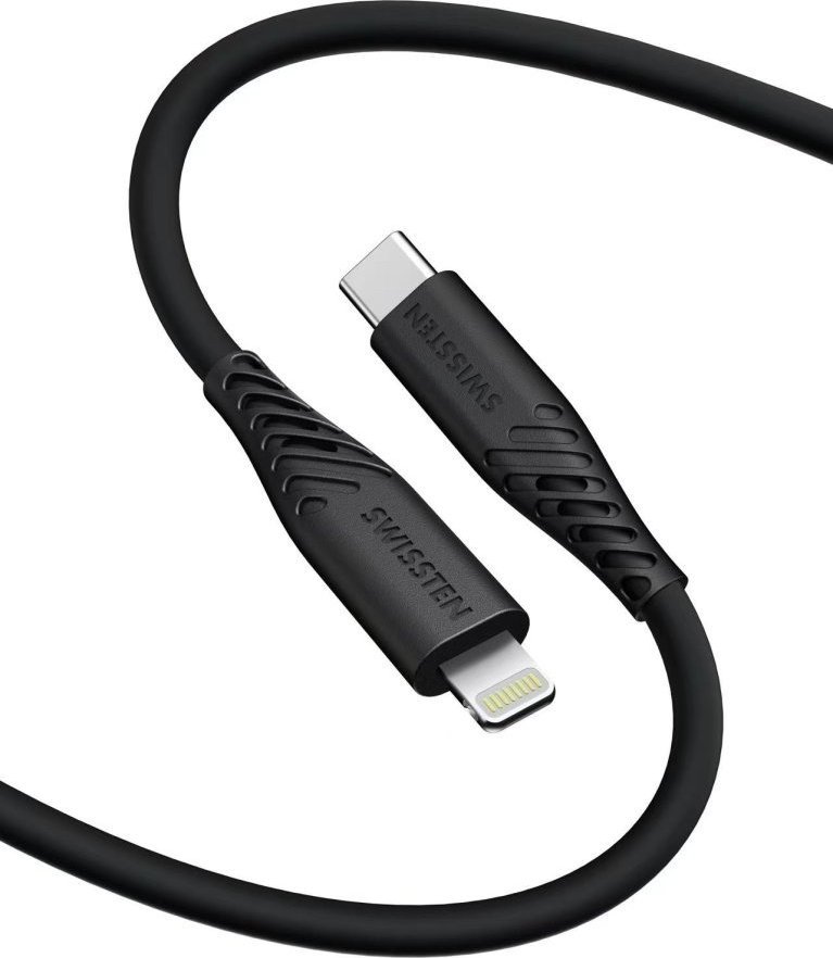 Kabllo USB Swissten Soft Silicone, USB C në Lightning, 1.5m, 60W, i zi
