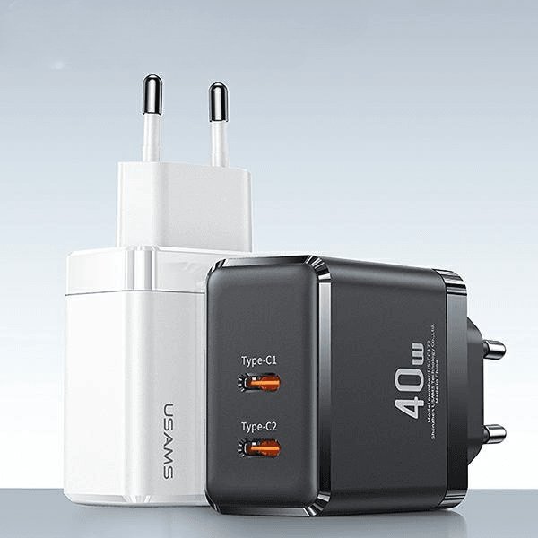 Karikues muri USAMS T54, 2x USB C, 40W PD, i bardhë
