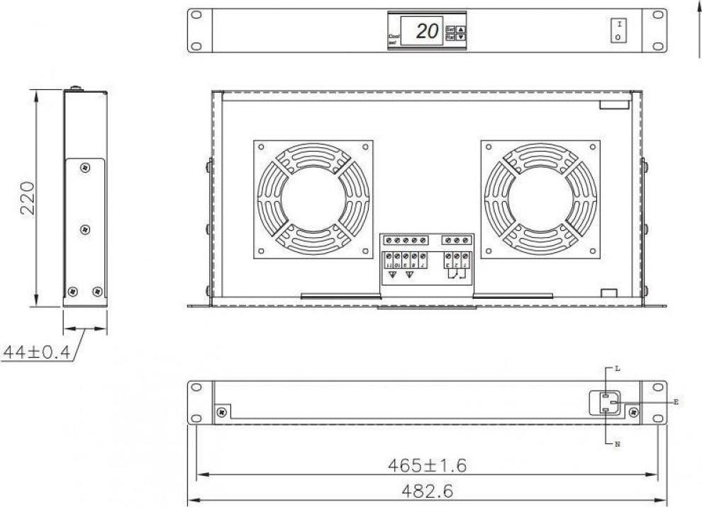 Panel ftohës rack Techly I-CASE FAN-TC2B, 19", 1U, me termostat, i zi