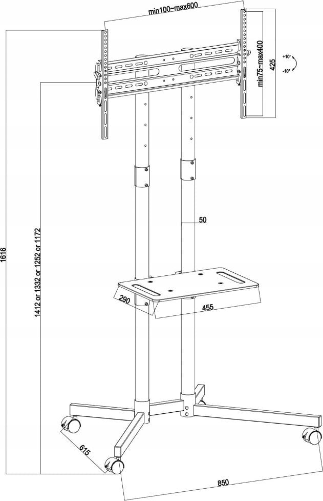 Статив за ТВ Maclean MC-951, 32-70\", VESA 600x400, на тркалца, црн