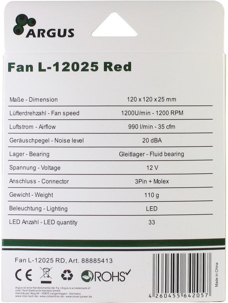 Ftohës Argus L-12025, 120 mm, i kuq