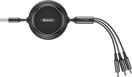 Kabllo USB Baseus 3 ne 1, USB A ne USB C microUSB Lightning, 1.2m, e zezë