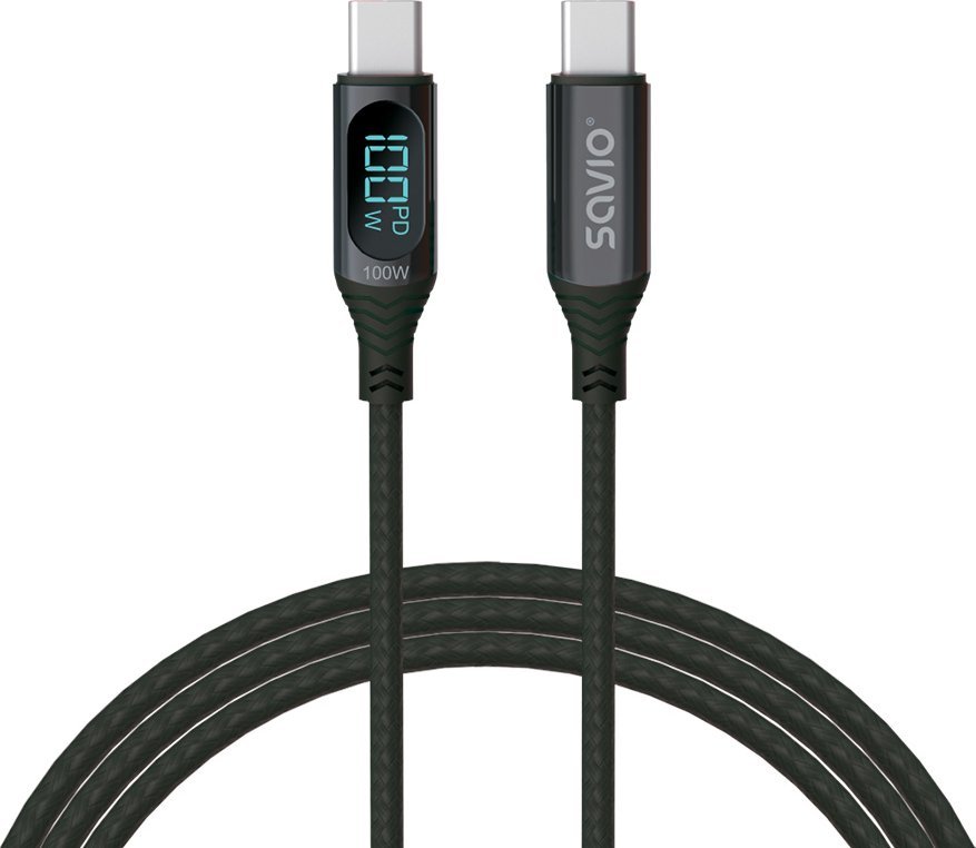 Kabllo USB Savio SAVKABELCL-174, USB-C në USB-C, 1 m, 100W, e zezë