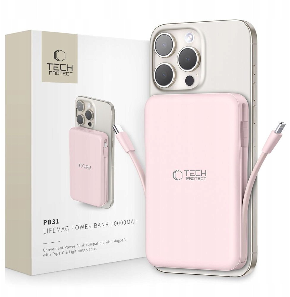 Power bank Tech-Protect PB31 LifeMag, 10000mAh, MagSafe, rozë