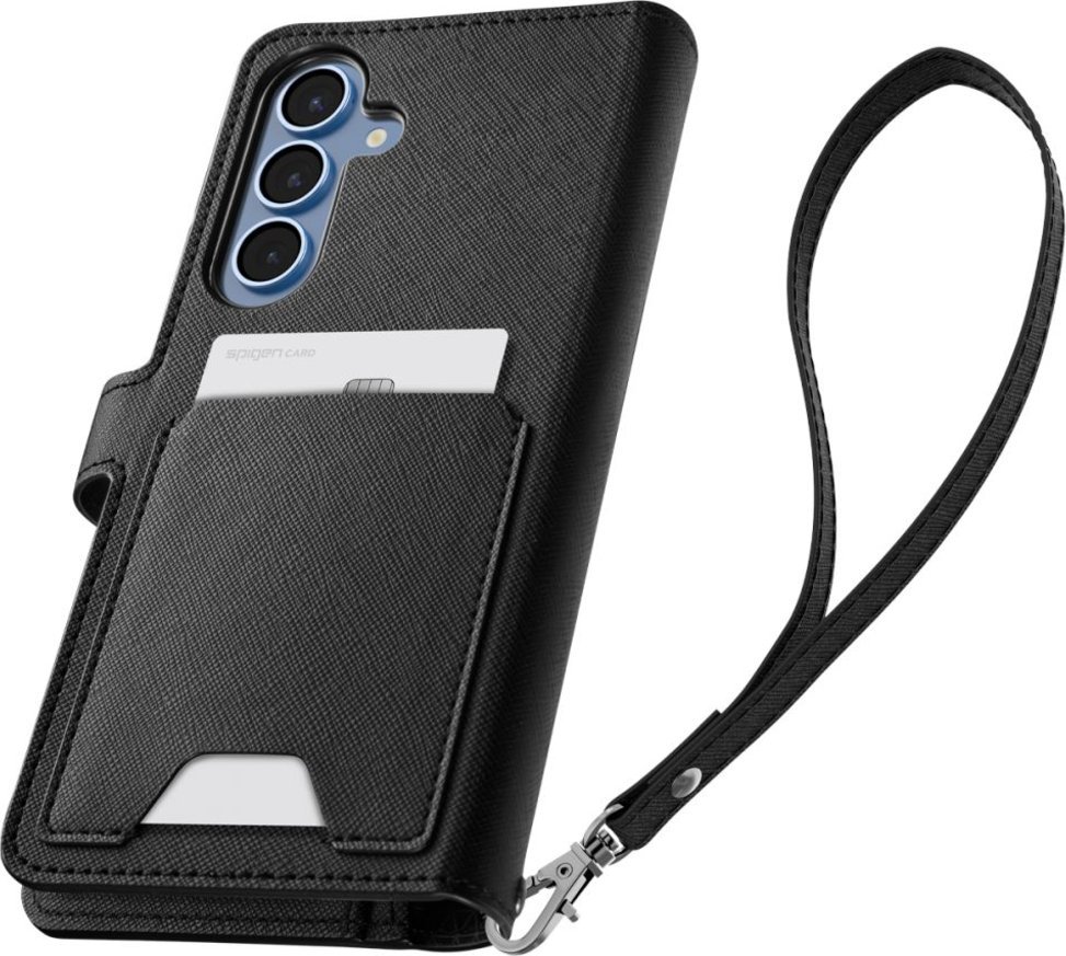 Këllëf portofol Spigen Wallet S për Samsung Galaxy S25 Plus, me hapësirë për karta, funksion stand, i zi