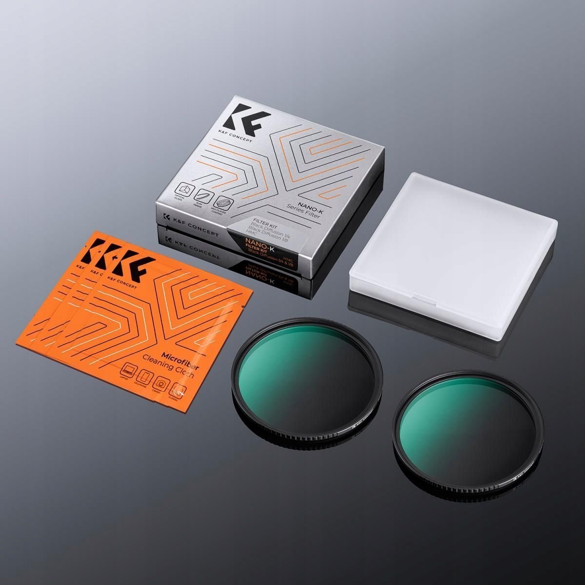 Set filtrash difuzion K&amp;F Concept Black Diffusion 1/4 dhe 1/8, 82mm, për kamera, i zi