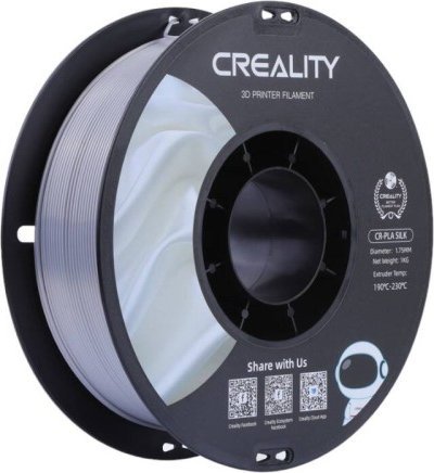 Filament 3D Creality Silk PLA, 1.75mm, saktësi ±0.03mm, argjend me shkëlqim