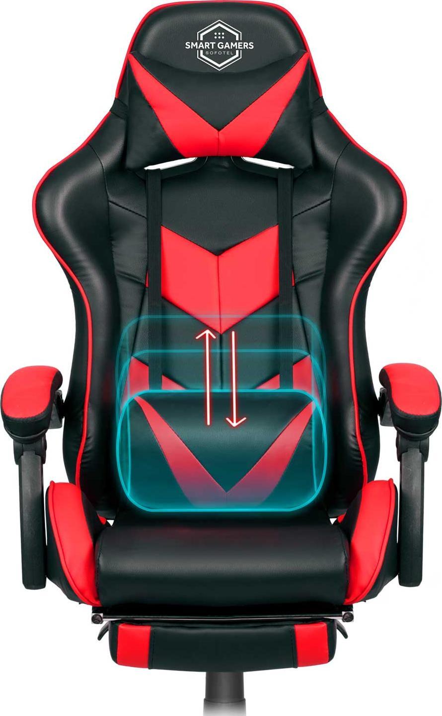 Karrige gaming Sofotel Cerber, me mbështetëse këmbësh, e kuqe