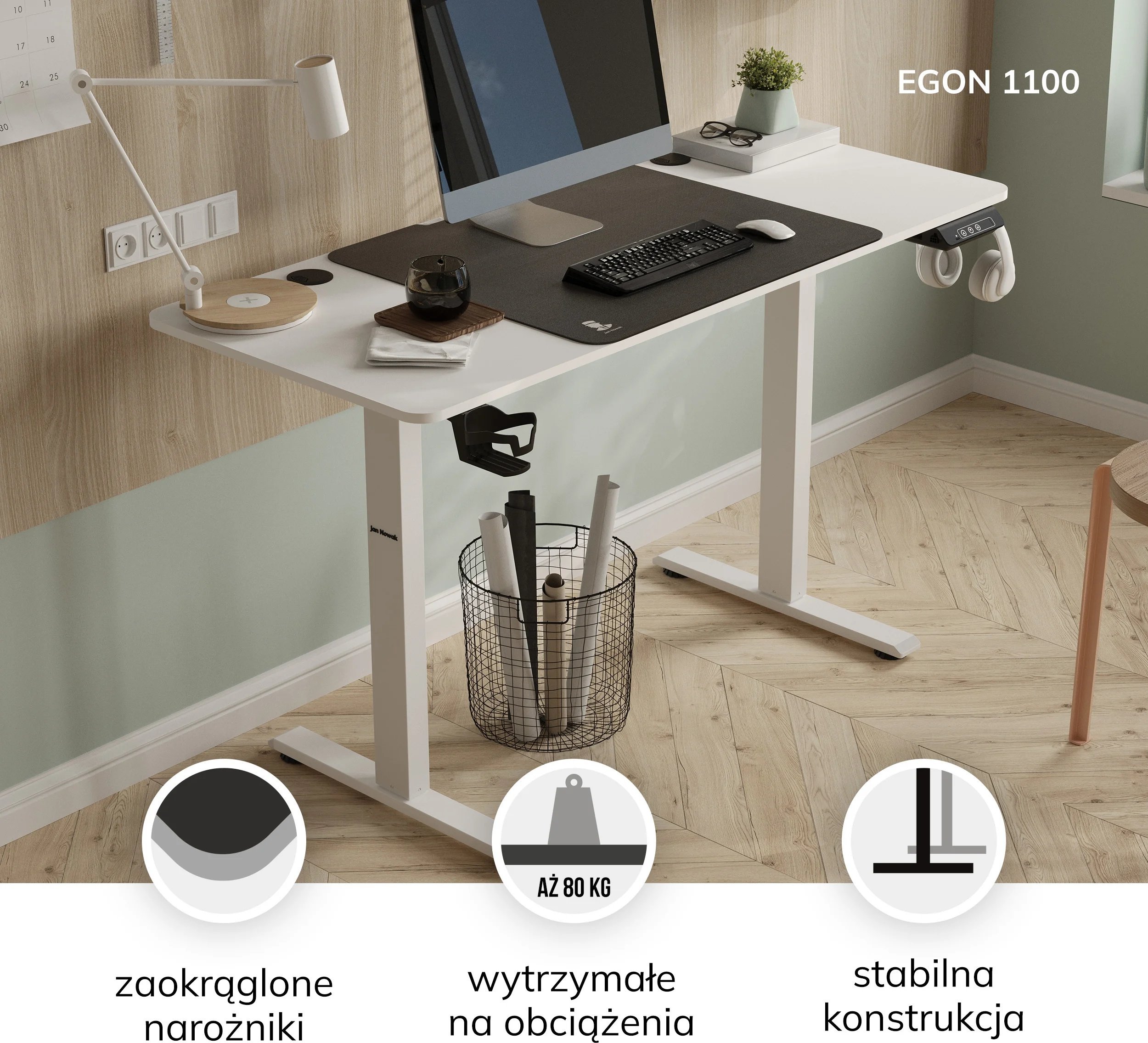 Organizues tavoline elektrik Jan Nowak Egon, i rregullueshëm në lartësi, i bardhë