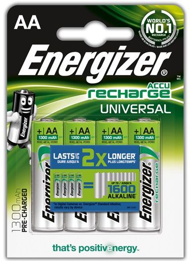 Bateri rikarikuese Energizer AA, 1300mAh, pako 4 copë, jeshile