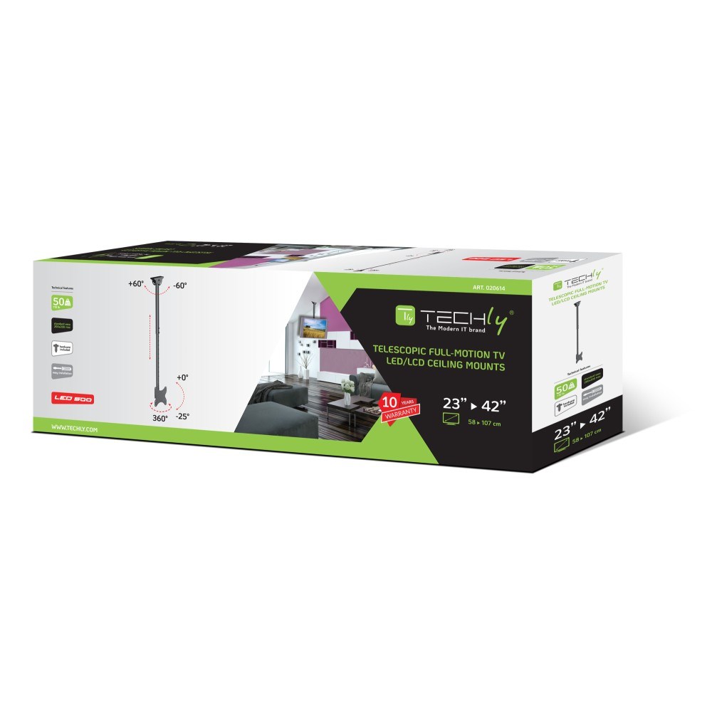 Mbajtëse tavani për TV LED/LCD Techly, 23-42", 50kg, e zezë