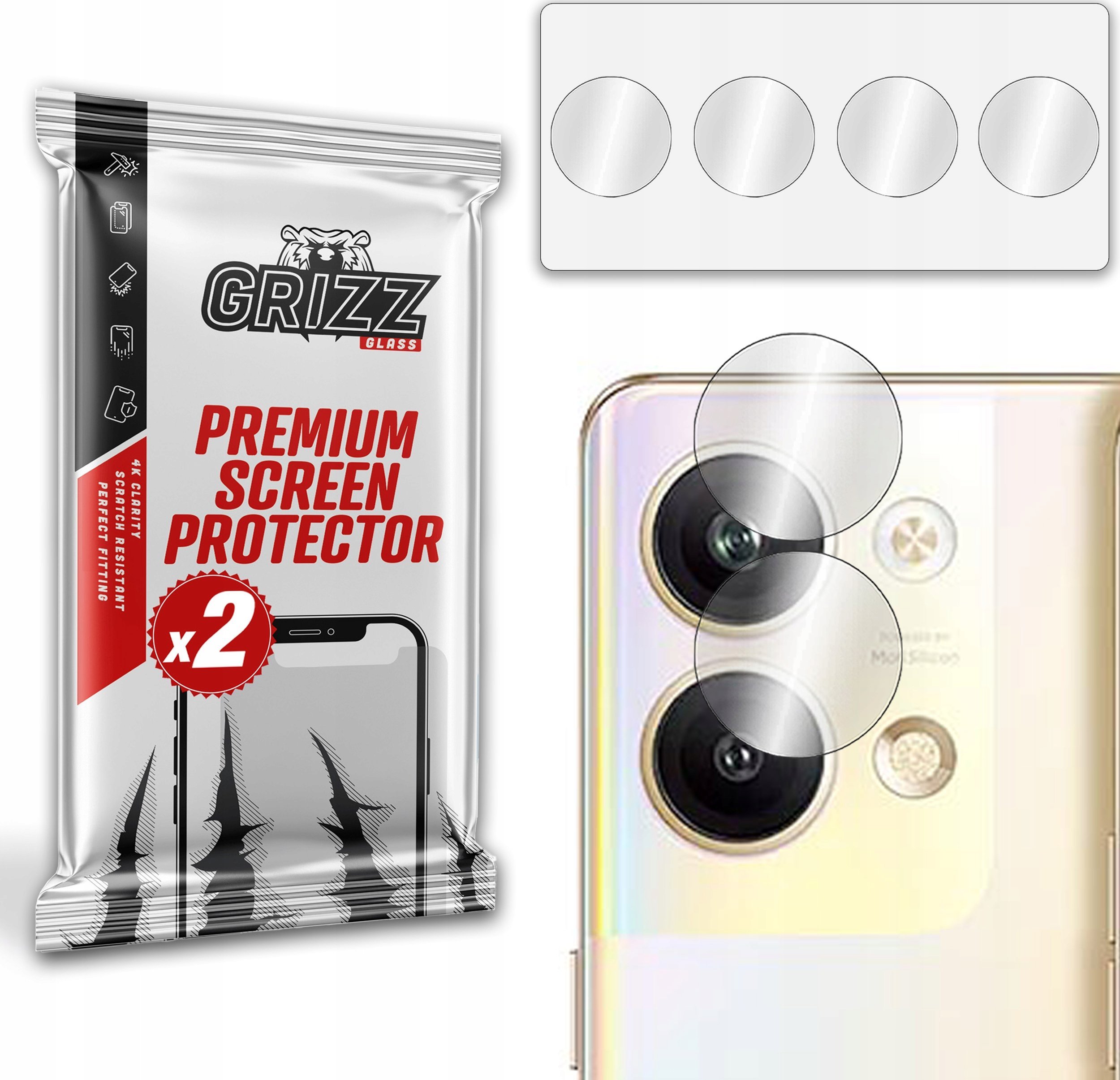 Mbrojtës kamere GrizzGlass HybridGlass për Oppo Reno 9 Pro, set 2 copë, transparent