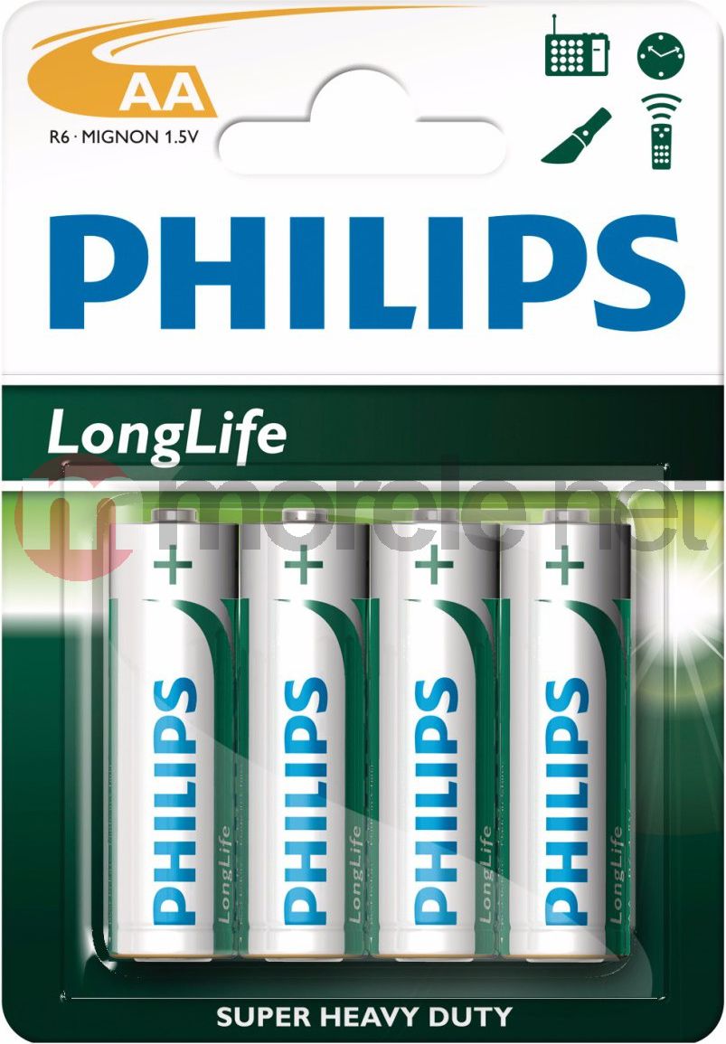 Bateri AA Philips LongLife R6, 4 copë