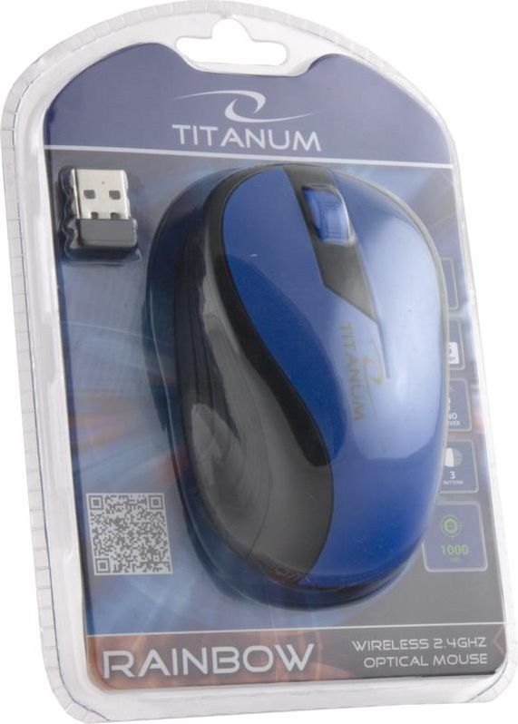 Maus Titanum TM114B, USB, 3 butona, 1000 DPI, wireless, i zi/kaltër