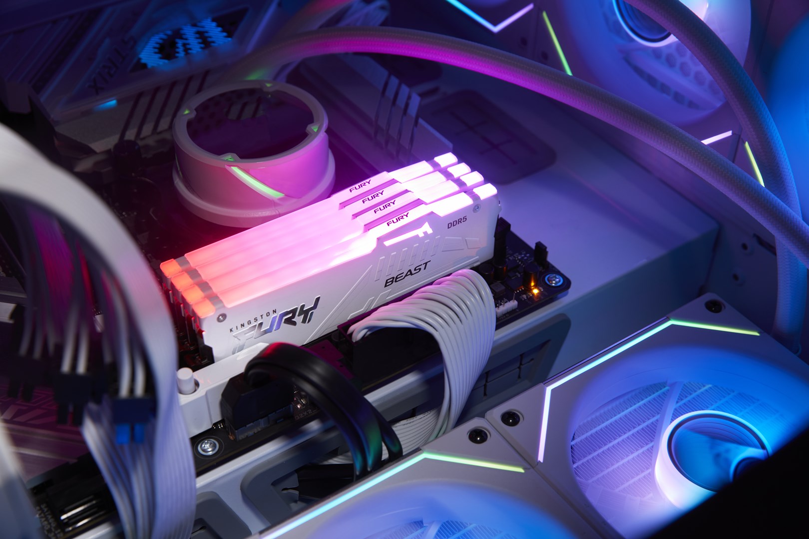 Memorie RAM Kingston FURY Beast RGB, 32GB, DDR5, 6000MHz, CL36, e bardhë