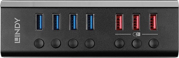 HUB USB Lindy 4 Port, USB 3.0, 3 porta karikimi të shpejtë, i zi