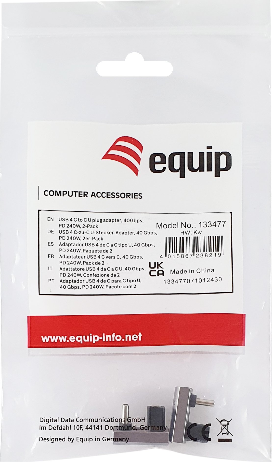 Adapter USB Equip USB4 C në C, 40Gbps, PD 240W, paketim 2 copë