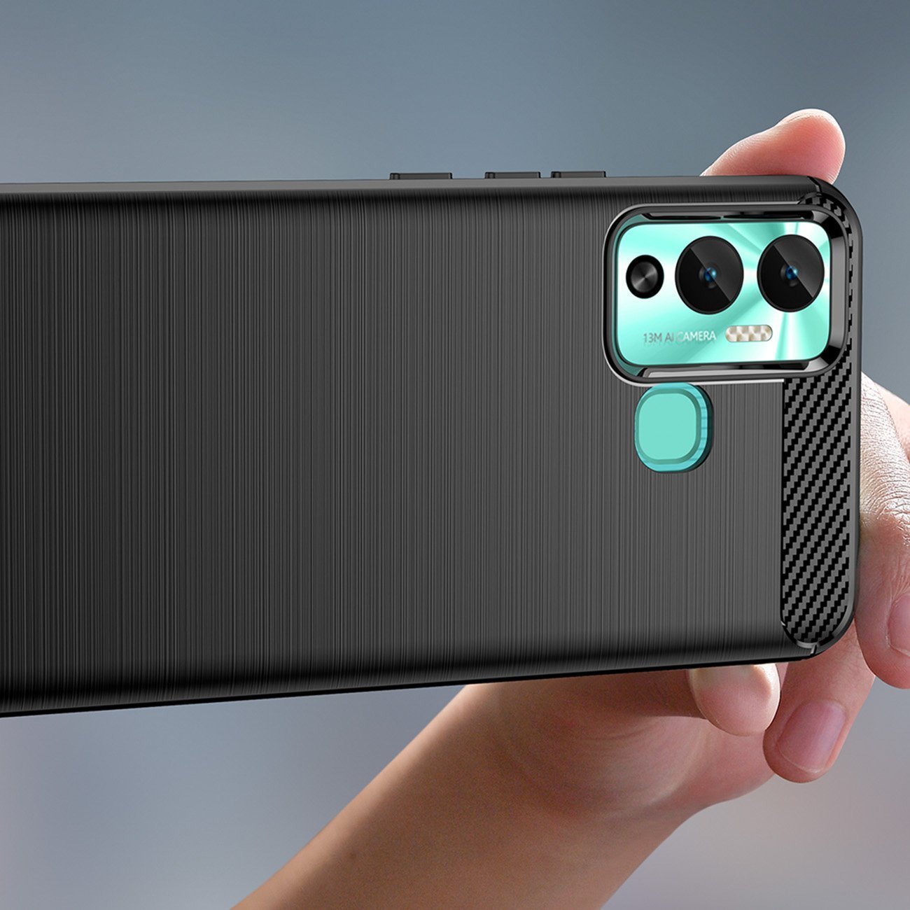 Kllëf telefoni Hurtel Carbon Case për Infinix Hot 12 Play NFC, silikoni fleksibël, efekt karboni, i zi