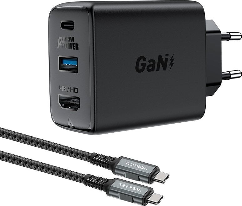Karikues Acefast 2in1 GaN, 65W, USB A dhe USB C, gri