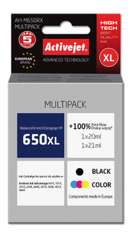 Ngjyrë për printer Activejet AH-M650RX (zëvendësim për HP 650 CZ101AE/CZ102AE), 2 copë, e zezë / e kaltër / vjollcë / e verdhë