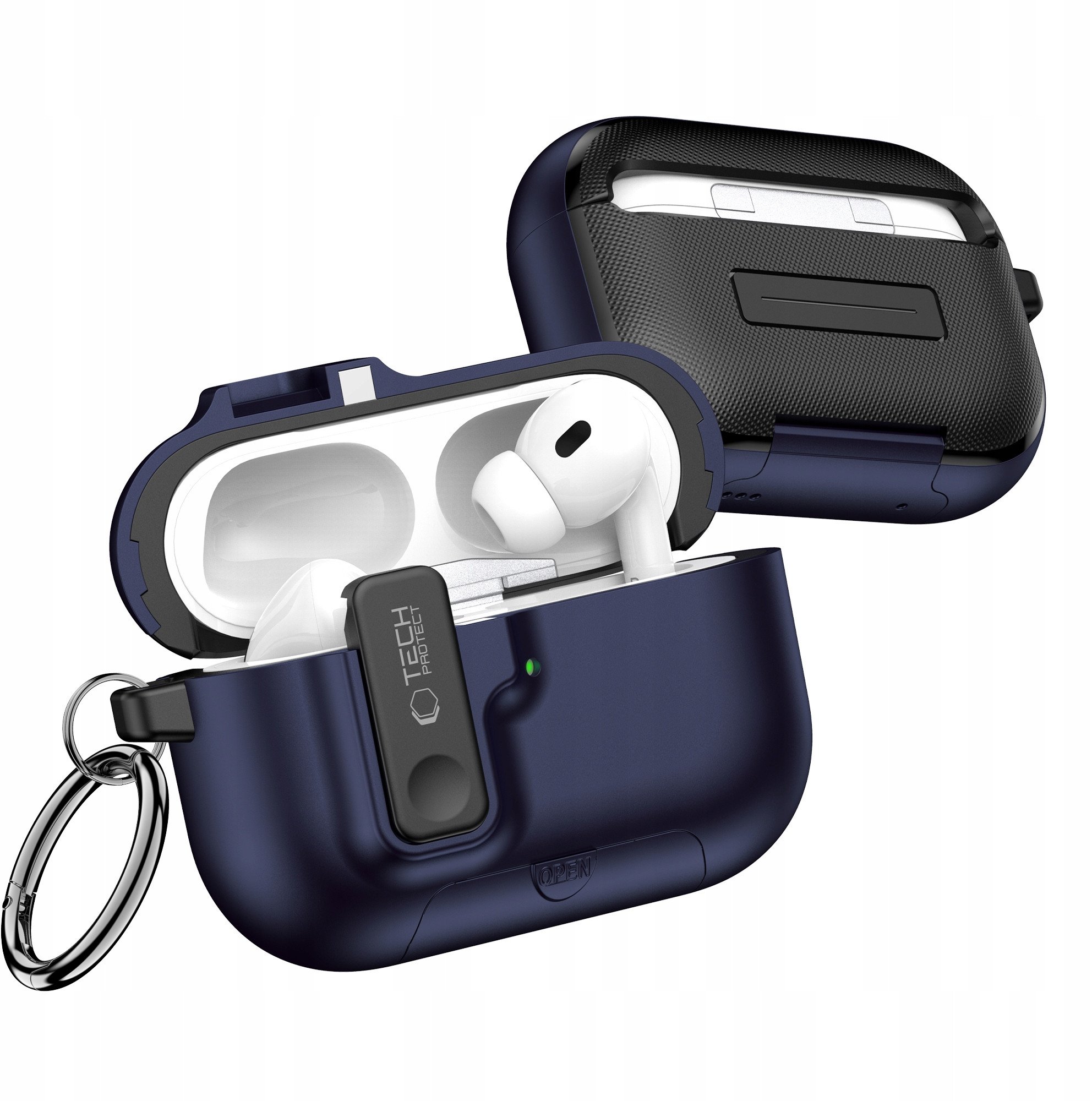 Këllëf kufjesh Tech-Protect Slim Hook, për Apple AirPods Pro 3, me karabinë, blu navy