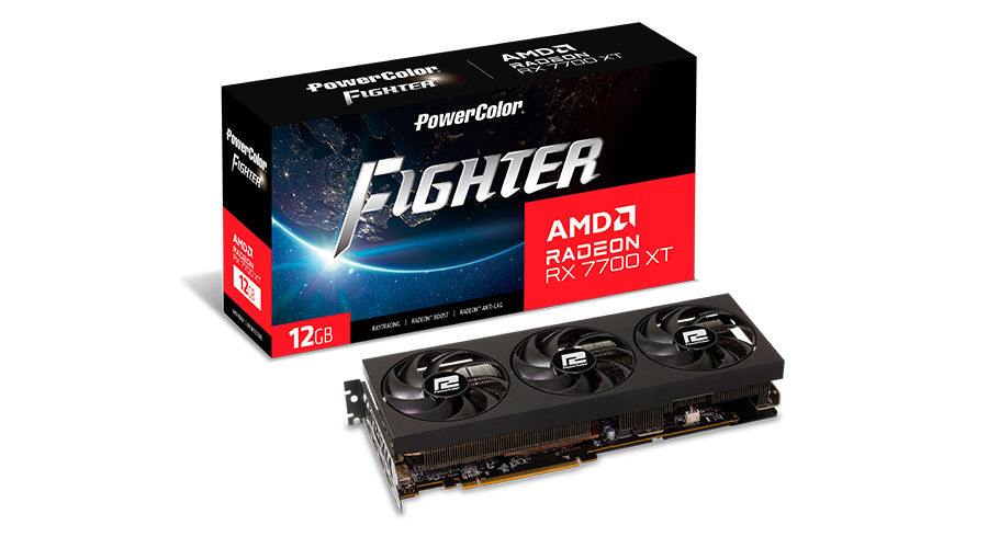 Kartë grafike PowerColor Radeon RX 7700 XT Fighter, 12GB GDDR6, PCI Express, e zezë