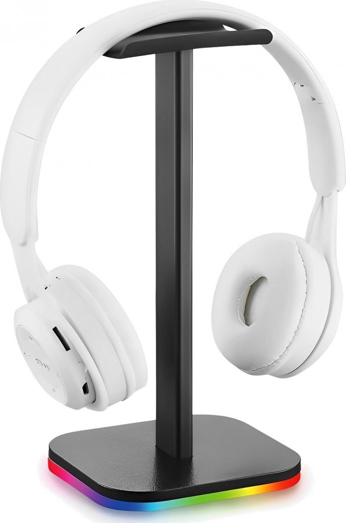 Mbajtëse për kufje Mozos D10, RGB, plastike, e zezë