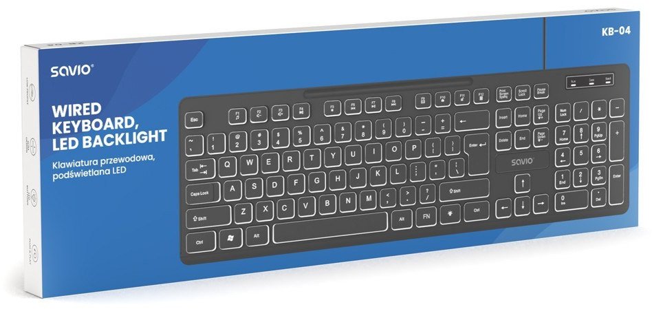 Tastierë SAVIO KB-04, me kabllo USB, ndriçim LED, e zezë