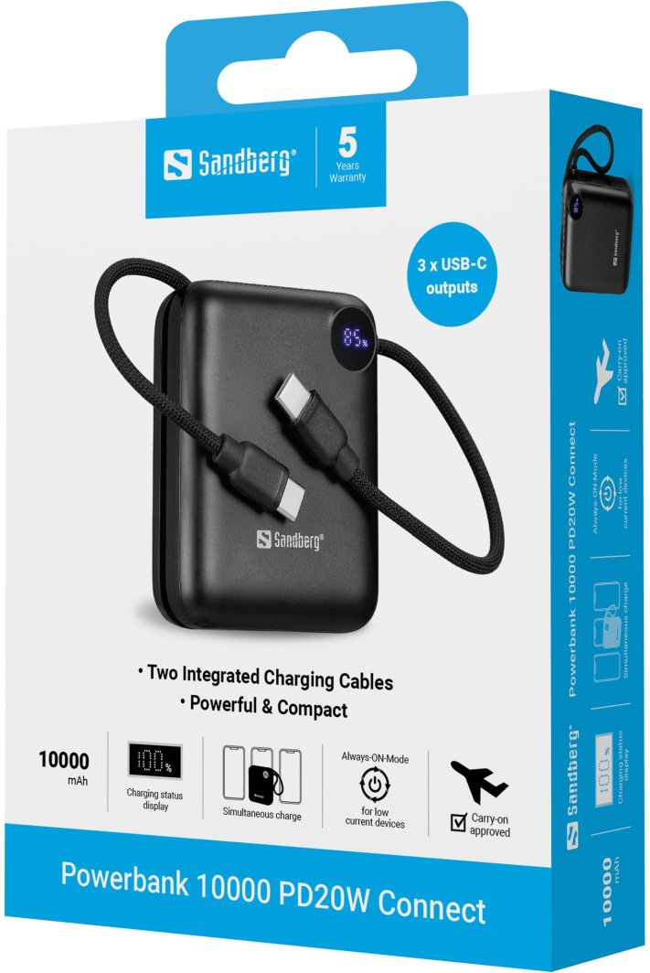 Powerbank Sandberg 421-26, 10000 mAh, PD 20W, USB-C, i zi