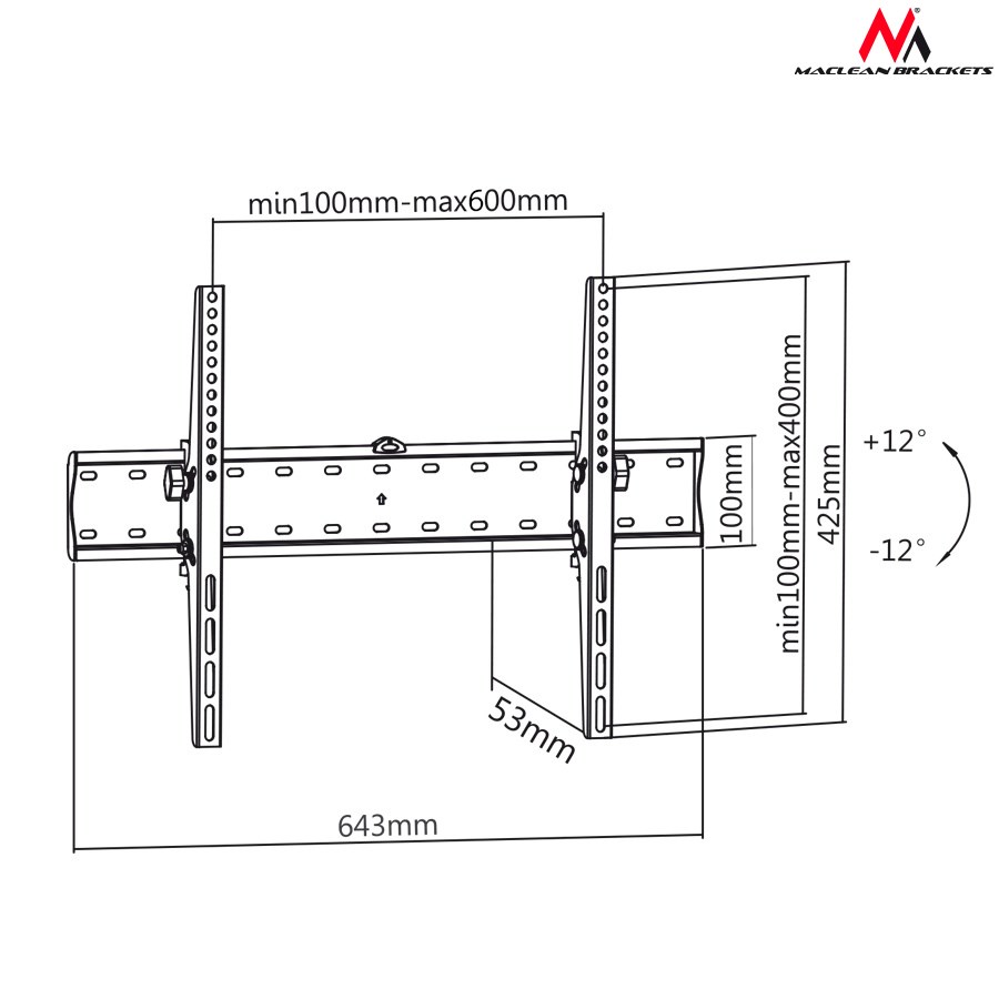 Mbajtëse muri për TV Maclean, 37-85", 40kg, e zezë