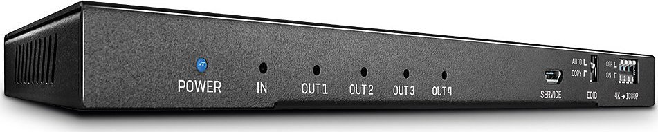 Splitter HDMI Lindy 38231, 4 porta 4K UHD, dalje audio optike dhe analoge, i zi