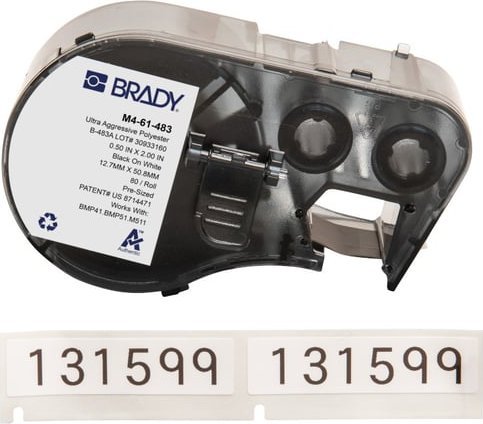 Kasetë etiketash Brady M4 61 483, poliestër, 2" x 1/2", e bardhë me shkëlqim