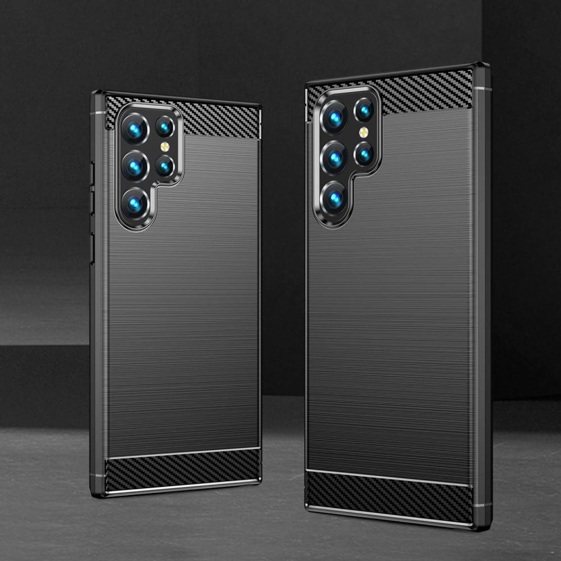 Mbështjellës telefoni Carbon për Samsung Galaxy S23 Ultra, rezistent ndaj goditjeve, i zi
